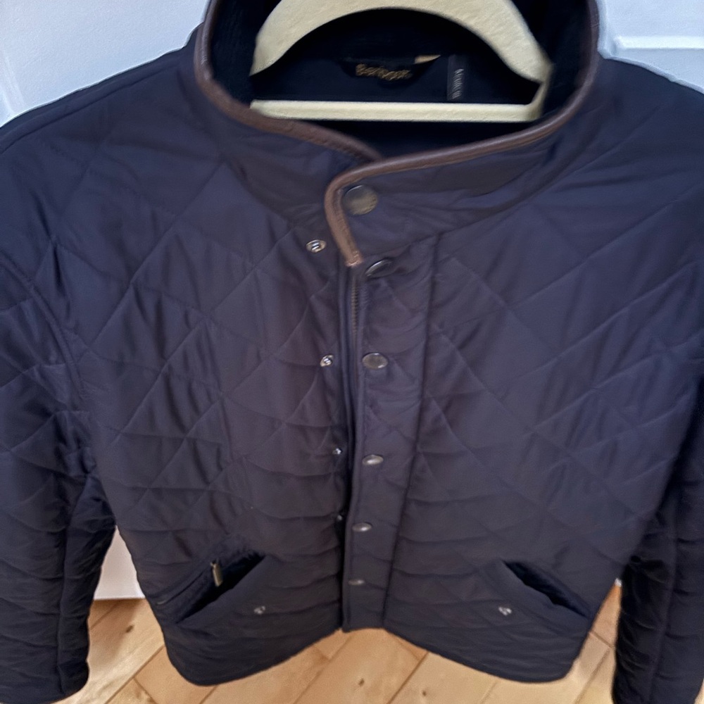 Barbour Quilted Jacket in Navy with Brown Trim